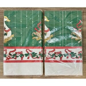 Vintage Goose Duck Paper 2 Tablecloths Christmas Holiday Red Green 54x96 80s 90s